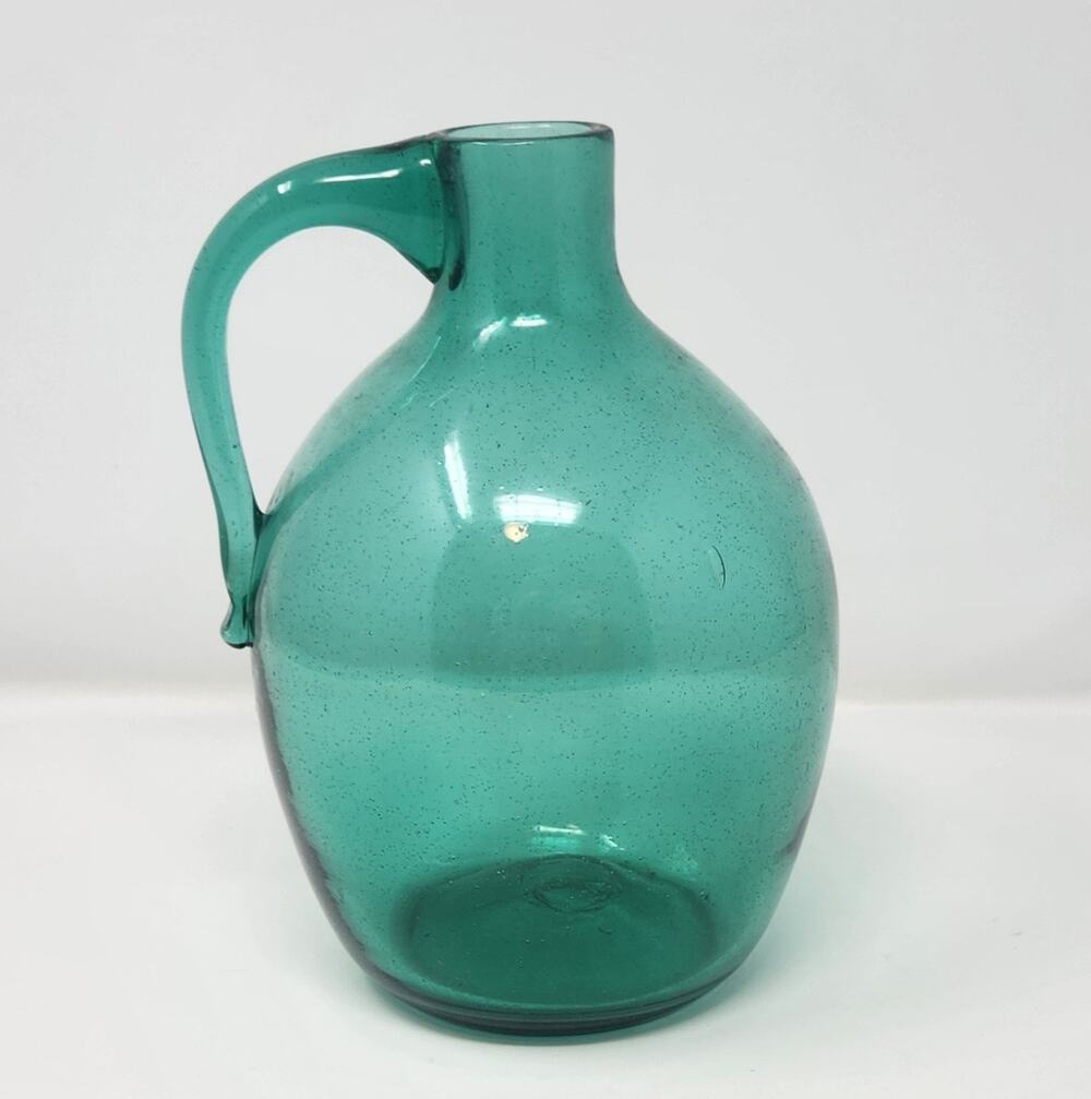 Blenko Art Glass Seeded Glass Teal Green 7.5" Moonshine Jug Mid Century